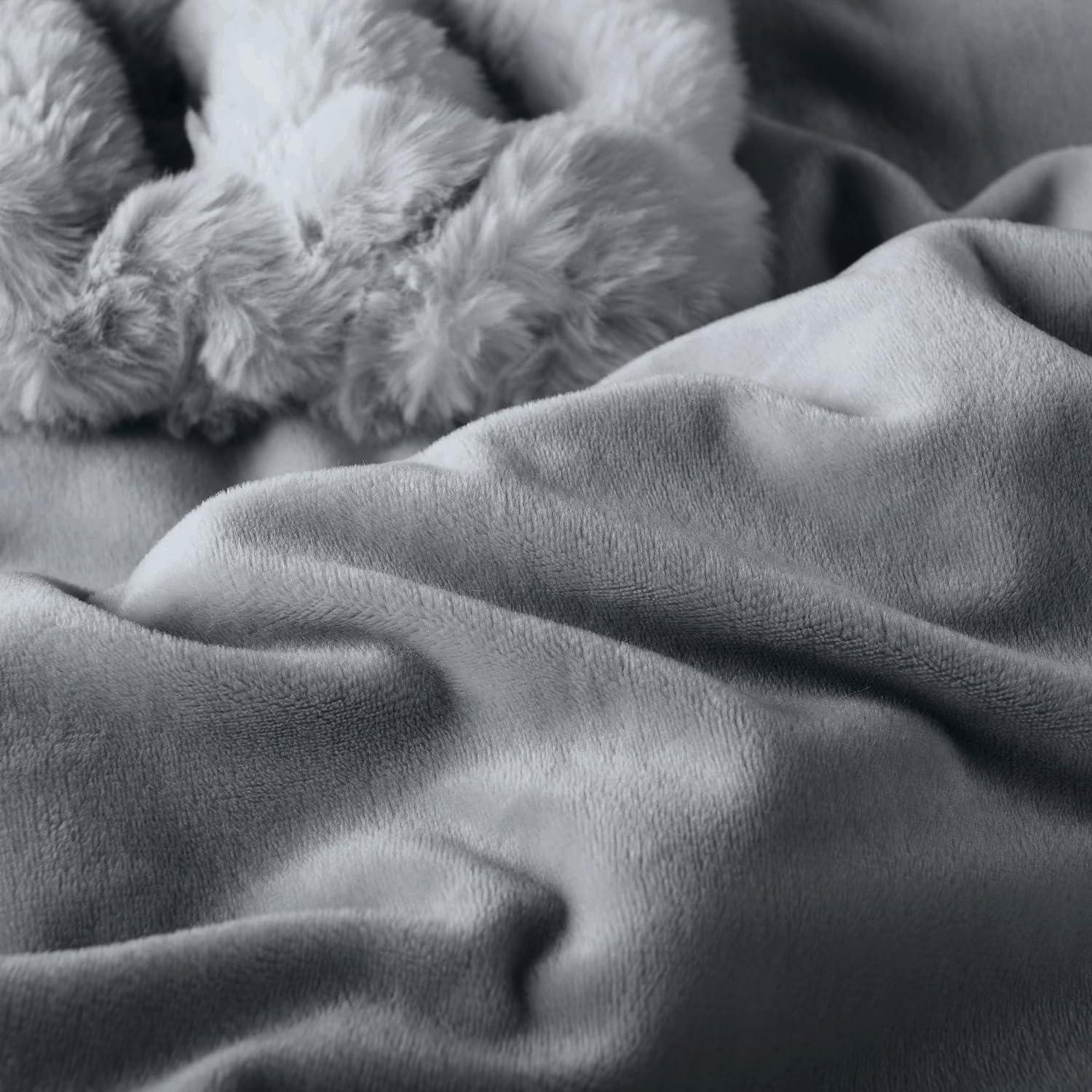 imageLavish Home Oversized Ruched Faux Fur Blanket 60x80Inch Plush Polyester Faux Fur QueenSize Throw for Sofas and Beds Luxurious Bedding PinkSilver