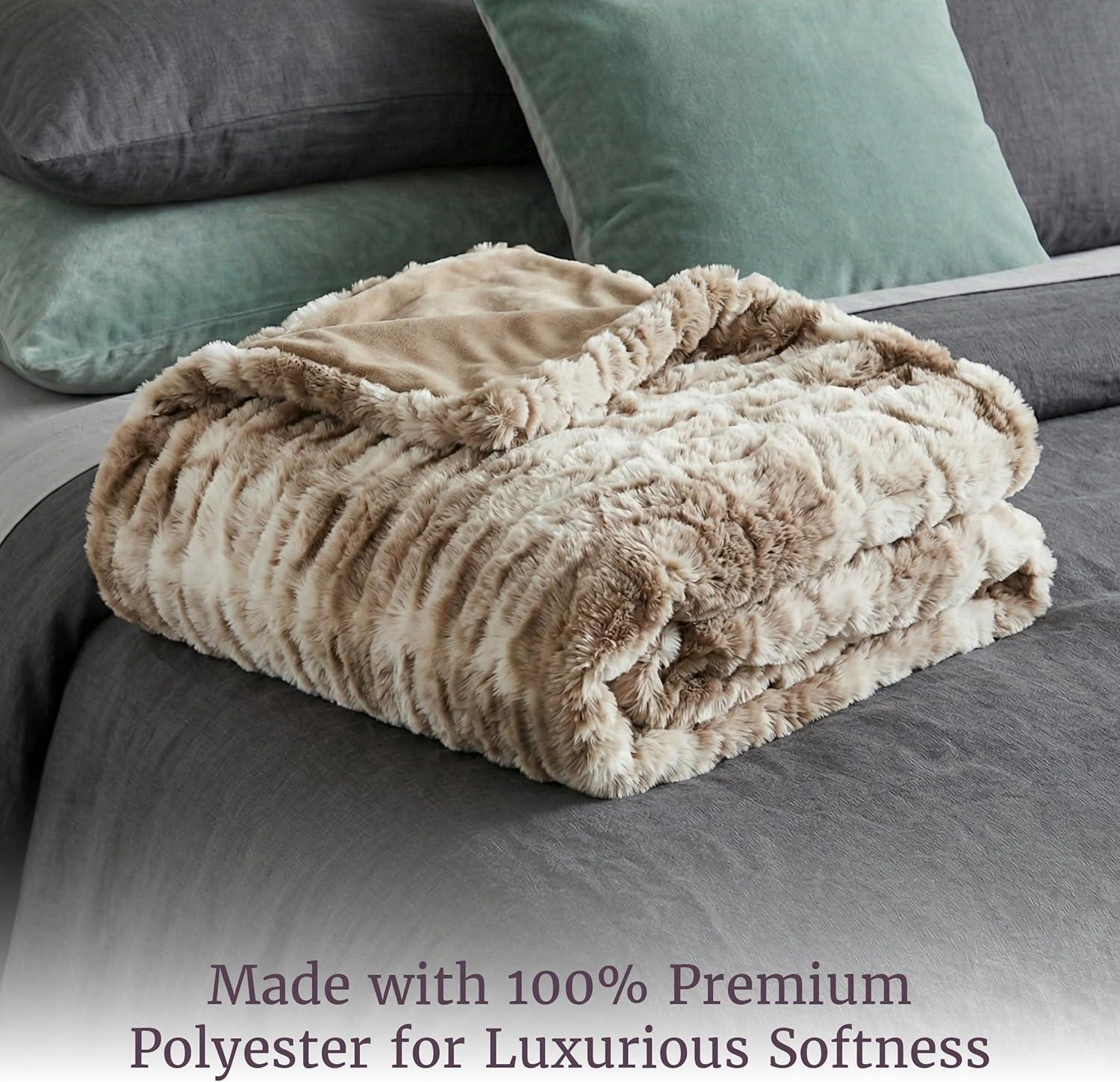 imageLavish Home Oversized Ruched Faux Fur Blanket 60x80Inch Plush Polyester Faux Fur QueenSize Throw for Sofas and Beds Luxurious Bedding PinkTaupe