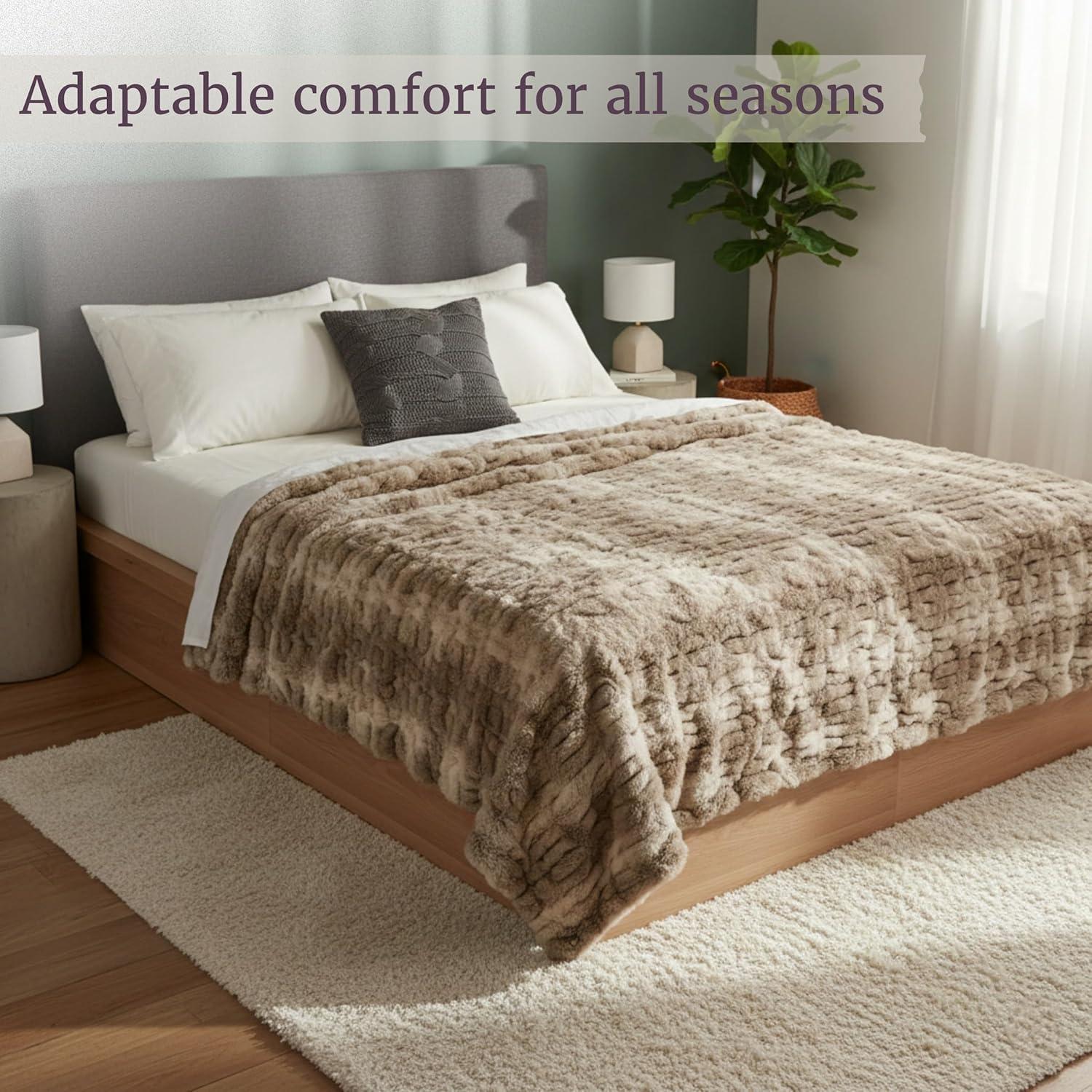 imageLavish Home Oversized Ruched Faux Fur Blanket 60x80Inch Plush Polyester Faux Fur QueenSize Throw for Sofas and Beds Luxurious Bedding PinkTaupe