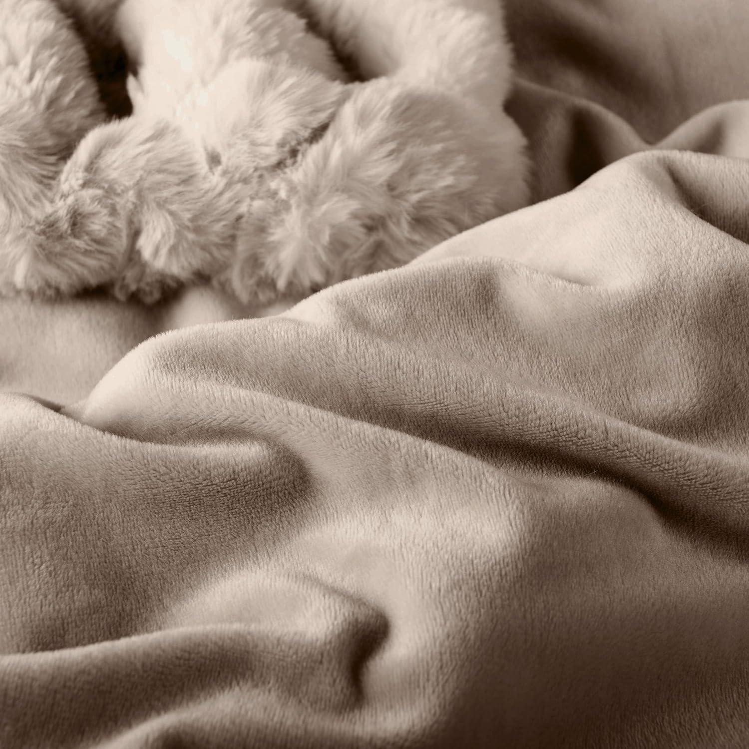 imageLavish Home Oversized Ruched Faux Fur Blanket 60x80Inch Plush Polyester Faux Fur QueenSize Throw for Sofas and Beds Luxurious Bedding PinkTaupe