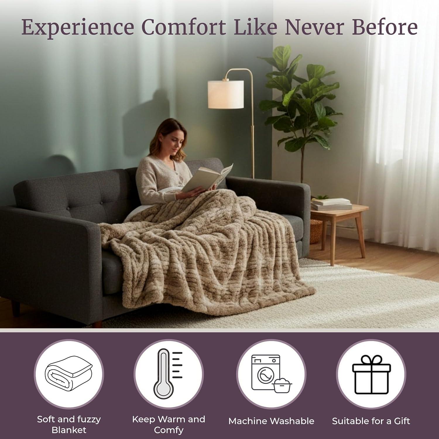 imageLavish Home Oversized Ruched Faux Fur Blanket 60x80Inch Plush Polyester Faux Fur QueenSize Throw for Sofas and Beds Luxurious Bedding PinkTaupe