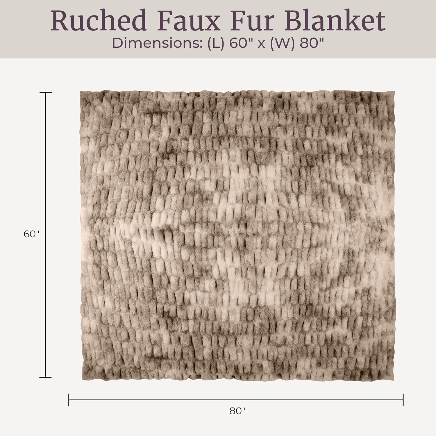 imageLavish Home Oversized Ruched Faux Fur Blanket 60x80Inch Plush Polyester Faux Fur QueenSize Throw for Sofas and Beds Luxurious Bedding PinkTaupe