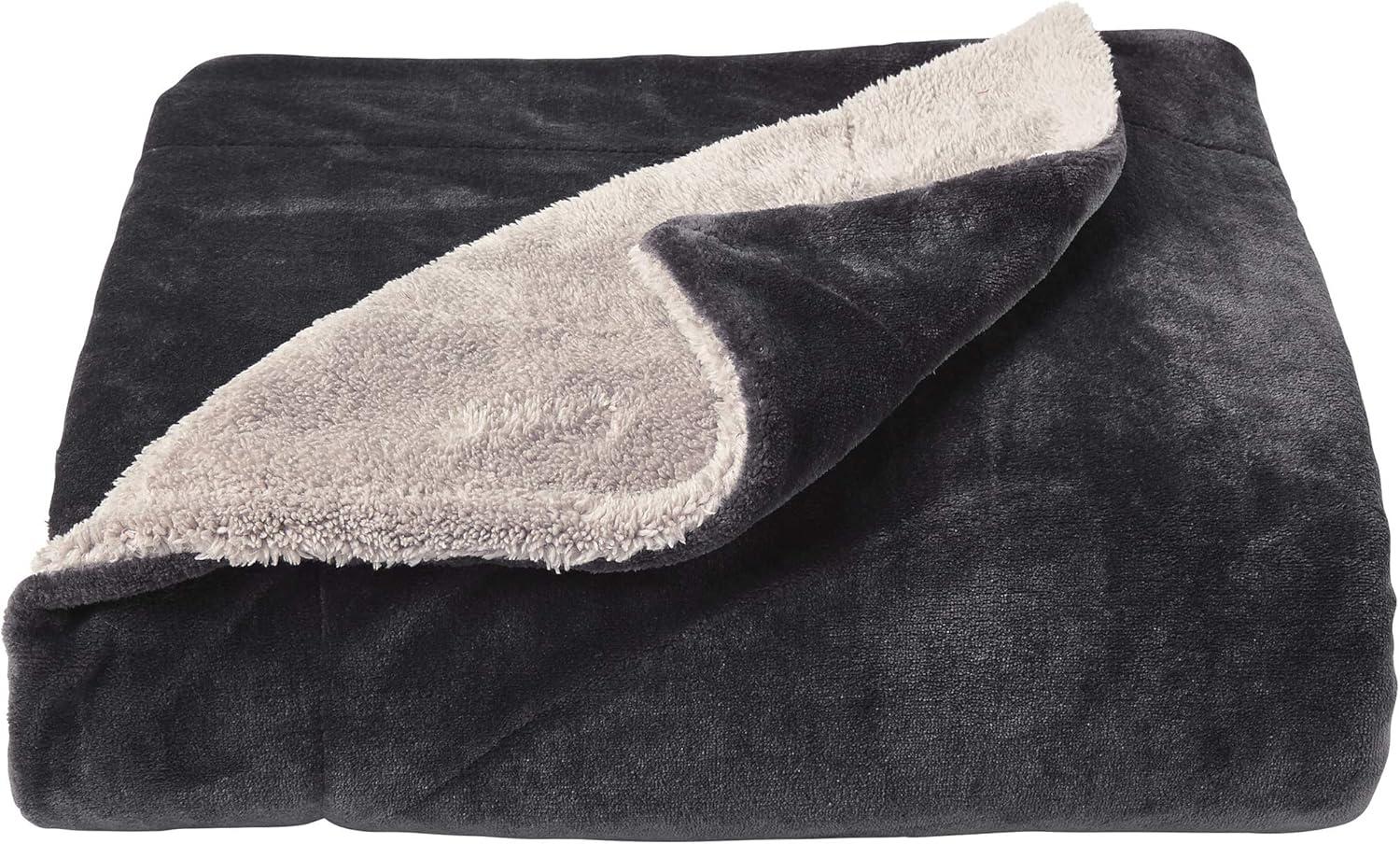 imageLavish Home Plush Woven Sherpa Blanket Oversized Solid Color PolyFleece Throw Breathable and Machine Washable Blanket Gray