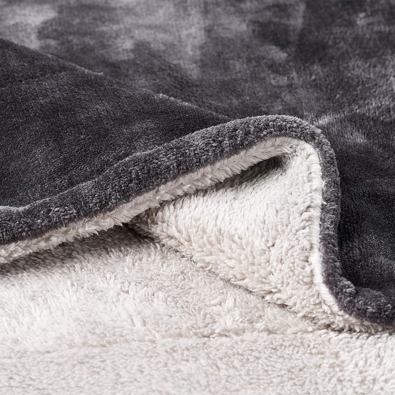 imageLavish Home Plush Woven Sherpa Blanket Oversized Solid Color PolyFleece Throw Breathable and Machine Washable Blanket Gray