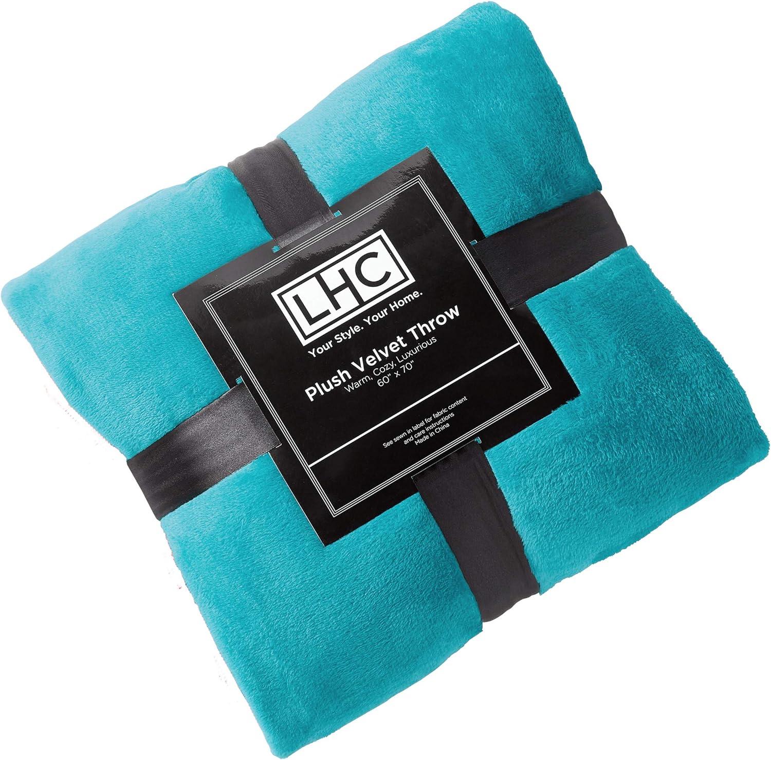 imageLavish Home Velvet Throw Oversized Microfiber Velvet Solid Polyester Throw Blanket Breathable and Machine Washable in Lagoon Green