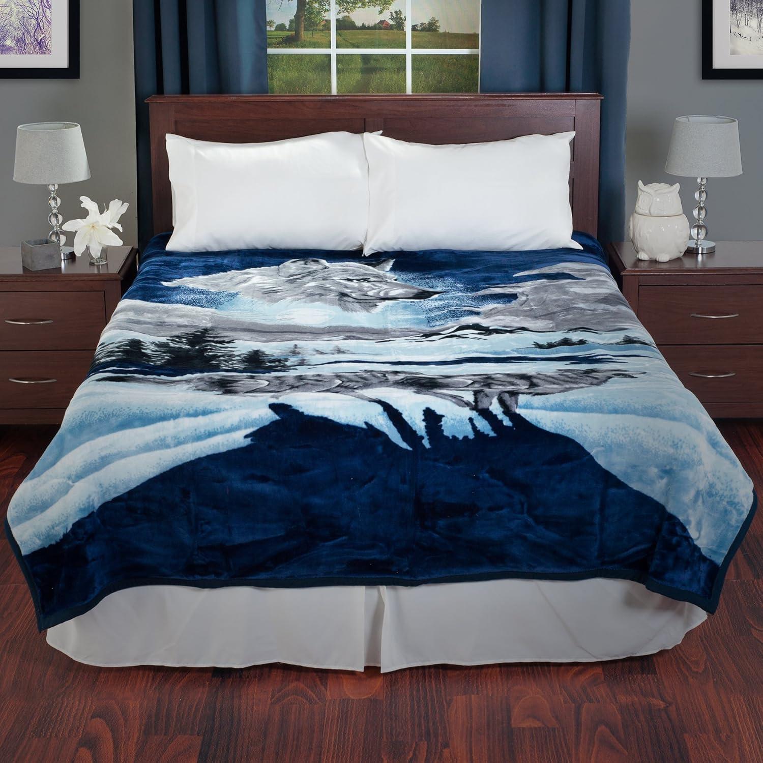 imageLavish Home Wolf Blanket 74x91inch Printed Winter Wolf Blanket Plush Thick 75lb Faux Mink Queen Throw for Couch Sofa or Bed New