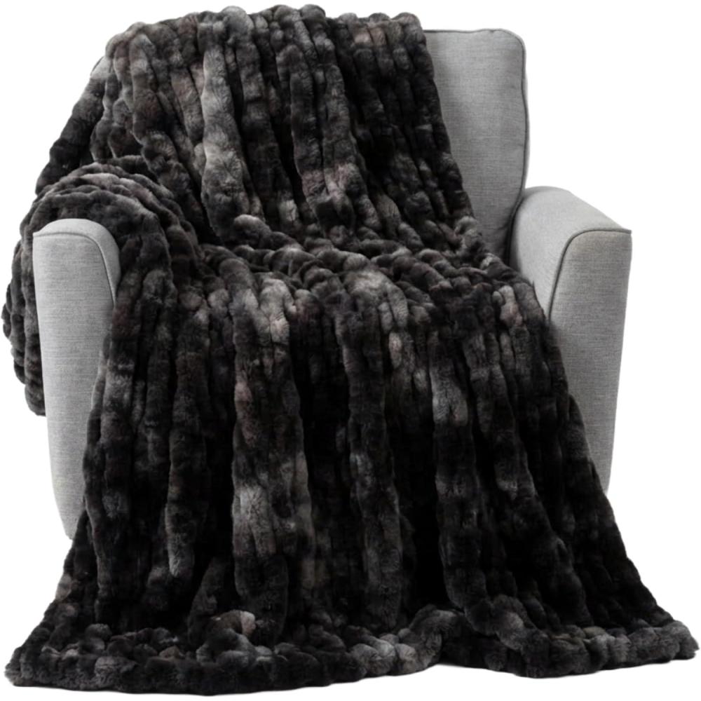 imageLavish Home Oversized Ruched Faux Fur Blanket 60x80Inch Plush Polyester Faux Fur QueenSize Throw for Sofas and Beds Luxurious Bedding PinkBlack