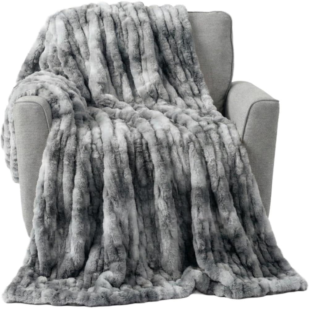 imageLavish Home Oversized Ruched Faux Fur Blanket 60x80Inch Plush Polyester Faux Fur QueenSize Throw for Sofas and Beds Luxurious Bedding PinkSilver