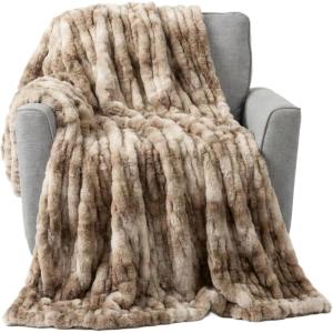 Lavish Home Oversized Ruched Faux Fur Blanket – 60×80-Inch Plush Polyester Faux Fur Queen-Size Throw for Sofas and Beds – Luxurious Bedding (Pink)(Taupe)