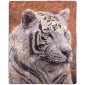 Lavish Home Sherpa Fleece Throw Blanket – White Tiger Print Pattern, Lightweight Hypoallergenic Bed or Couch Soft Plush Blanket for Adults and Kids