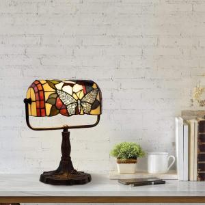 Tiffany Style Bankers Lamp-Stained Glass Butterfly Design Table or Desk Light LED Bulb Included-Vintage Look Colorful Accent Decor by Lavish Home(Multicolor)