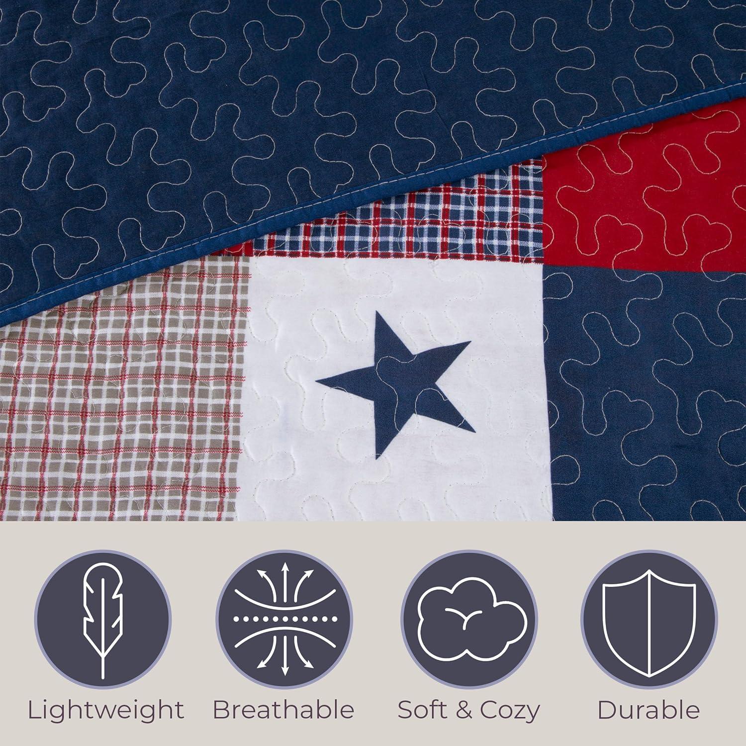 image2Piece Caroline Patriotic Quilt Set Microfiber Americana Stars and Plaid Patchwork Blanket Bed Set with Sham Home Bedding by Bedford Home TwinTwin