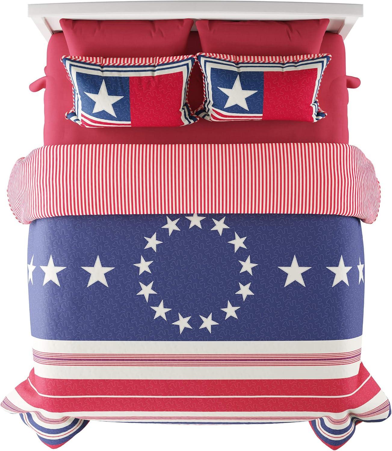 image3Piece Quilt and Bed Set Hypoallergenic Polyester Microfiber Glory Bound Patriotic Americana Flag Print AllSeason Blanket with Shams by BH King