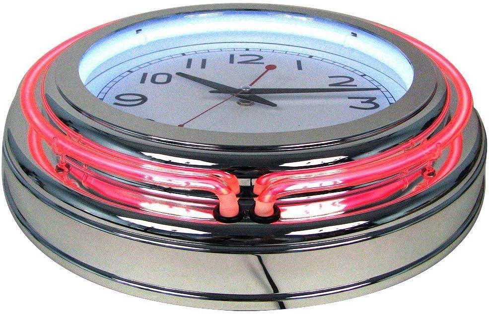 imageLavish Home Retro Neon Wall Clock Battery Operated Wall Clock Vintage Bar Garage Kitchen Game Room