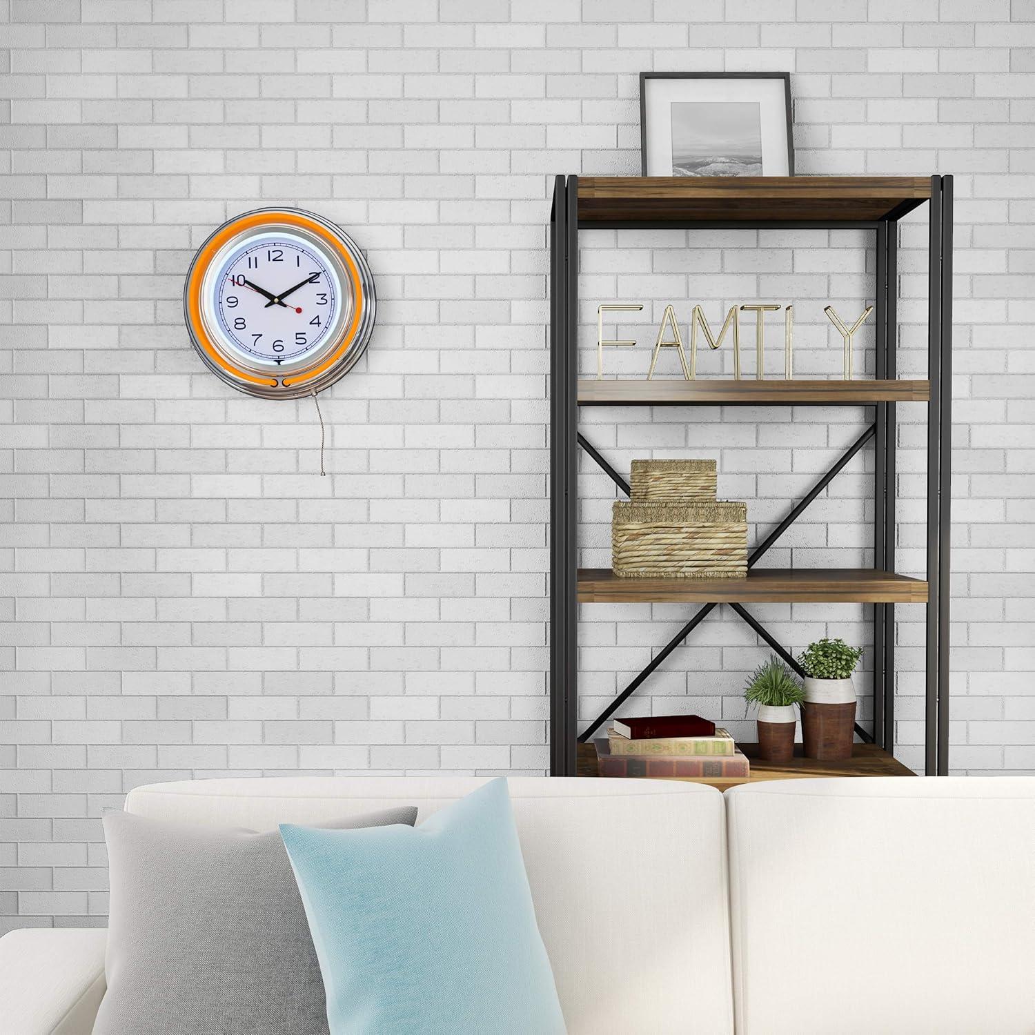 imageLavish Home Retro Neon Wall Clock Battery Operated Wall Clock Vintage Bar Garage Kitchen Game Room