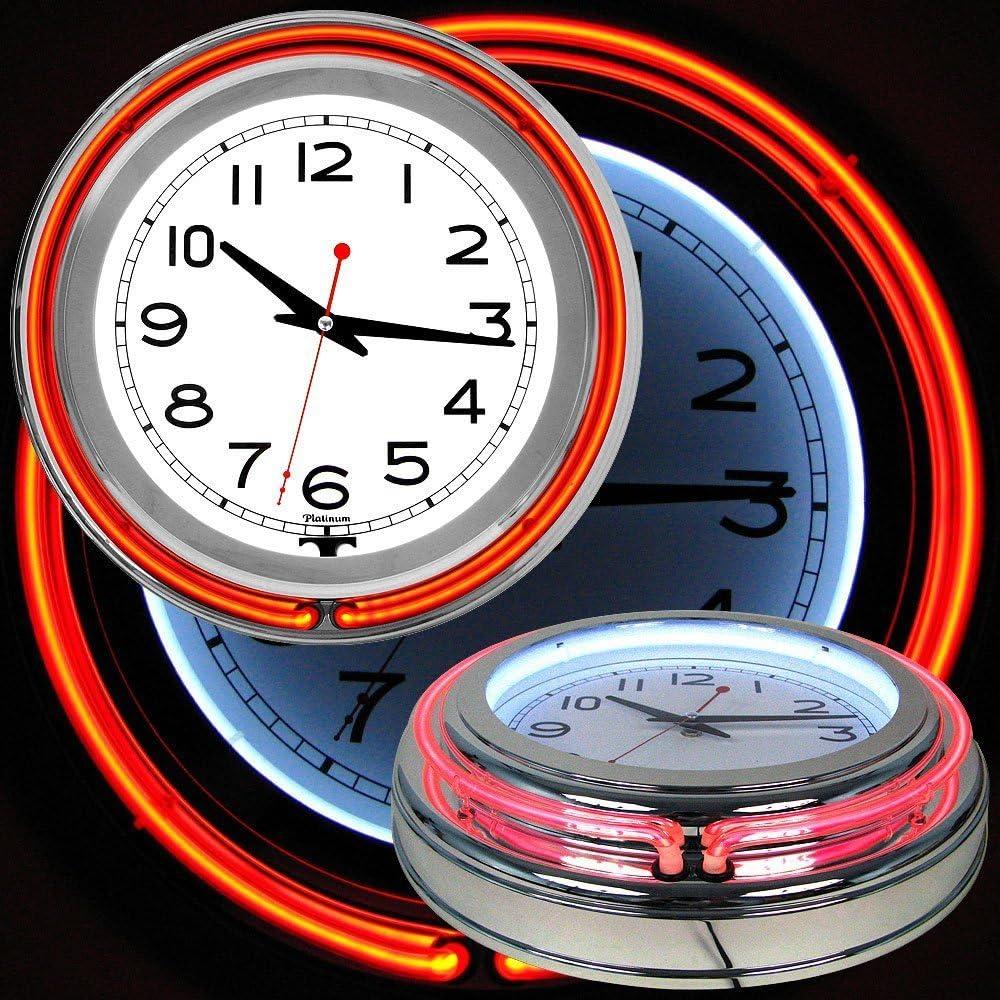 imageLavish Home Retro Neon Wall Clock Battery Operated Wall Clock Vintage Bar Garage Kitchen Game Room