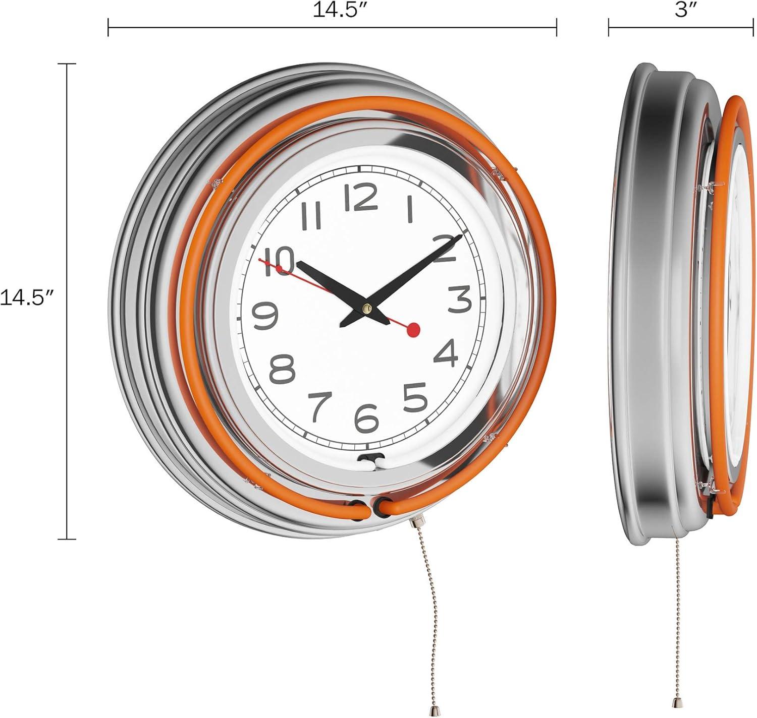imageLavish Home Retro Neon Wall Clock Battery Operated Wall Clock Vintage Bar Garage Kitchen Game Room
