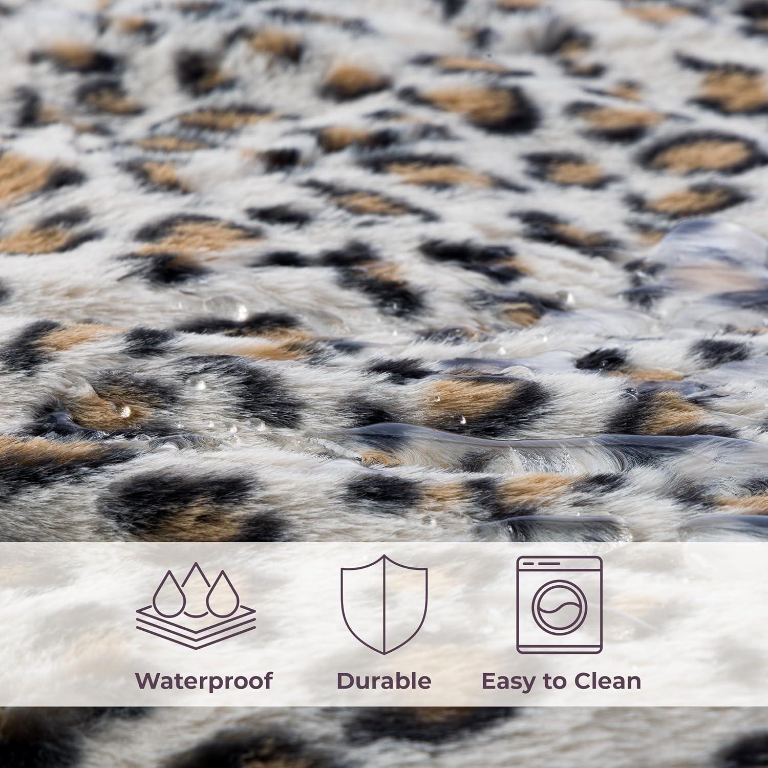 imageWaterproof Blanket for Bed Couch or Car 60 x 80 Reversible Queen Size Throw Blanket for Reliable Leakproof Furniture Protection Washable Pet Throws by Lavish Home Snow Leopard PrintBrownBlack