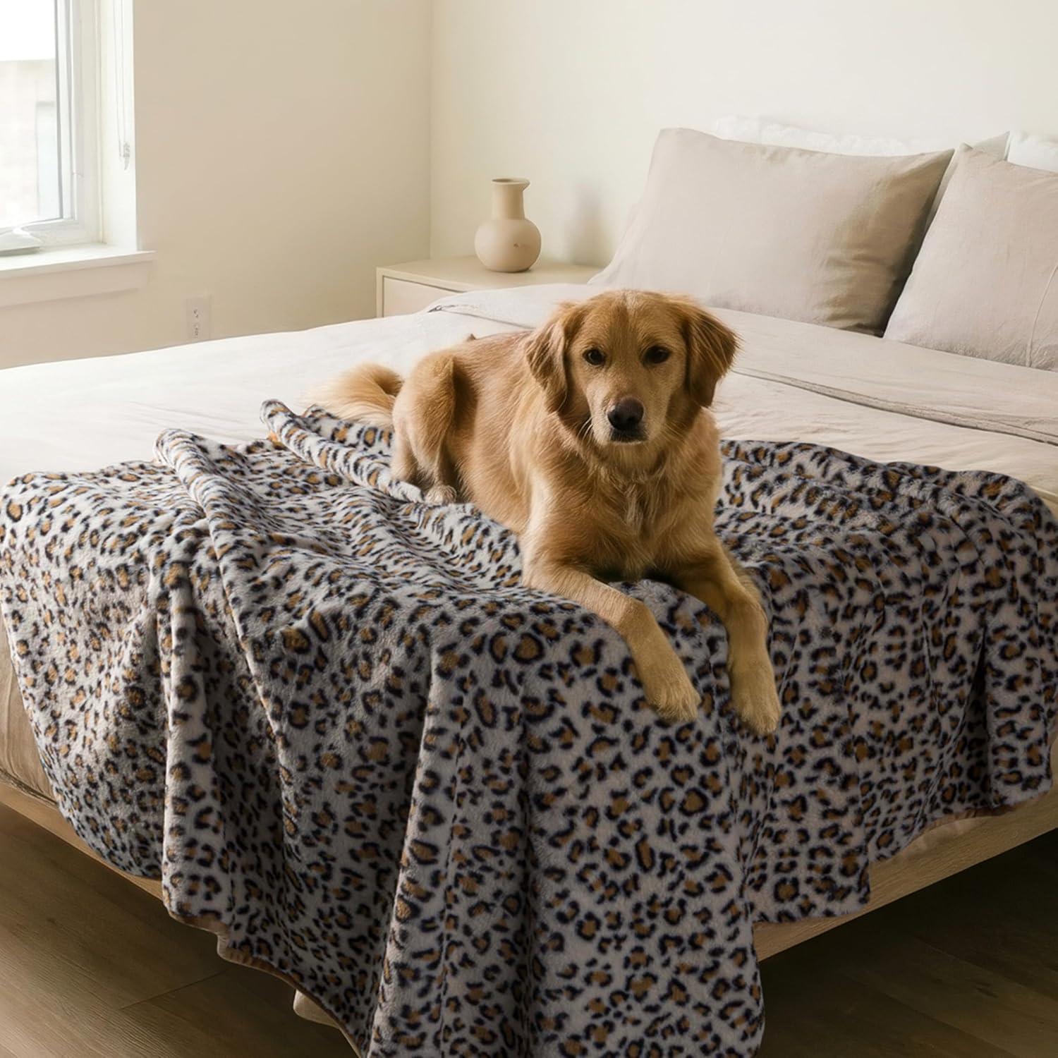 imageWaterproof Blanket for Bed Couch or Car 60 x 80 Reversible Queen Size Throw Blanket for Reliable Leakproof Furniture Protection Washable Pet Throws by Lavish Home Snow Leopard PrintBrownBlack