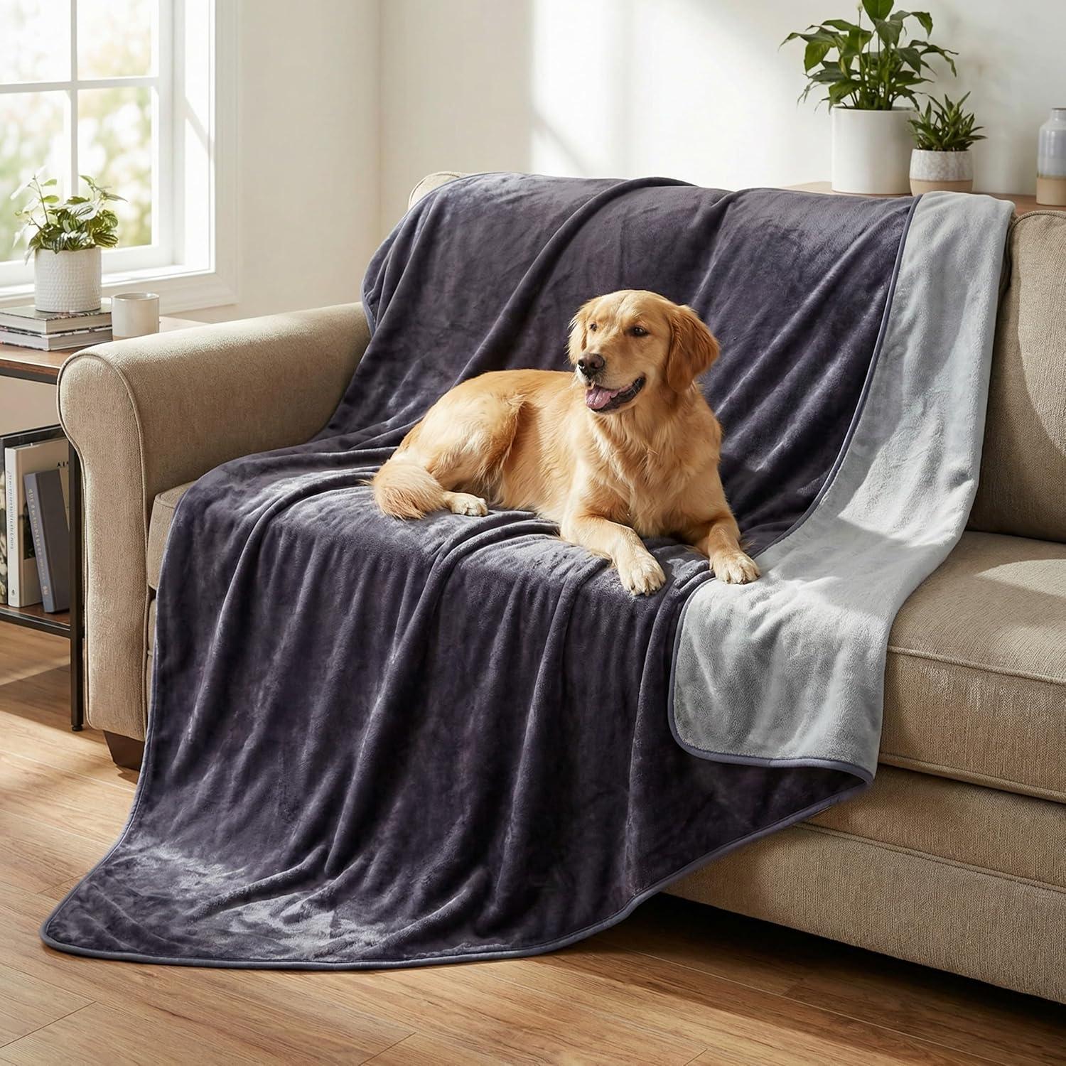 imageWaterproof Blanket for Bed Couch or Car 60 x 80 Reversible Queen Size Throw Blanket for Reliable Leakproof Furniture Protection Washable Pet Throws by Lavish Home Snow Leopard PrintPurple