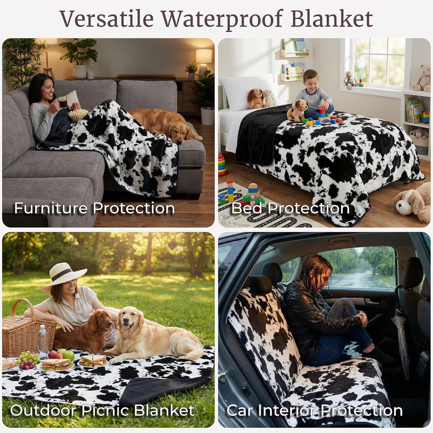 imageWaterproof Blanket for Bed Couch or Car 60 x 80 Reversible Queen Size Throw Blanket for Reliable Leakproof Furniture Protection Washable Pet Throws by Lavish Home Snow Leopard PrintBlackWhite