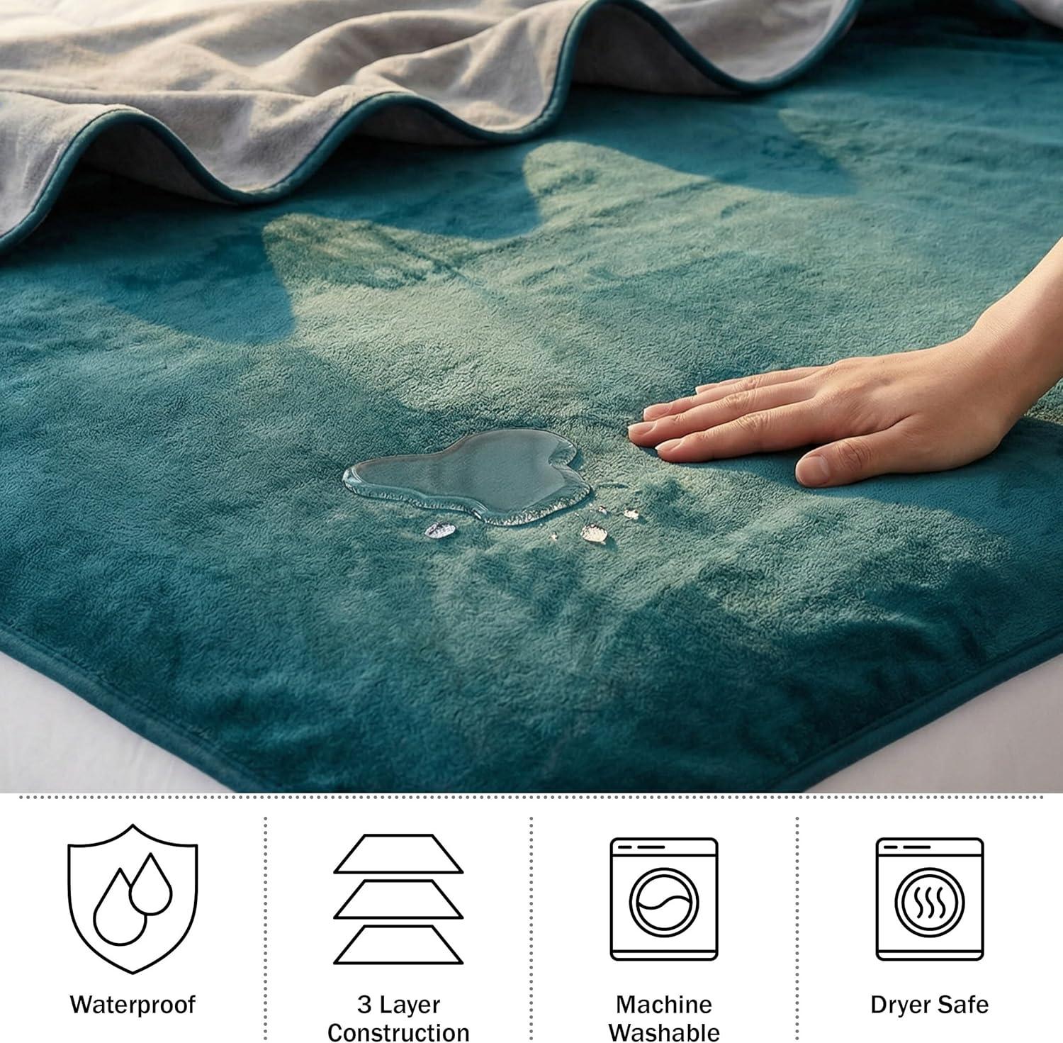 imageWaterproof Blanket for Bed Couch or Car 60 x 80 Reversible Queen Size Throw Blanket for Reliable Leakproof Furniture Protection Washable Pet Throws by Lavish Home Snow Leopard PrintGreen