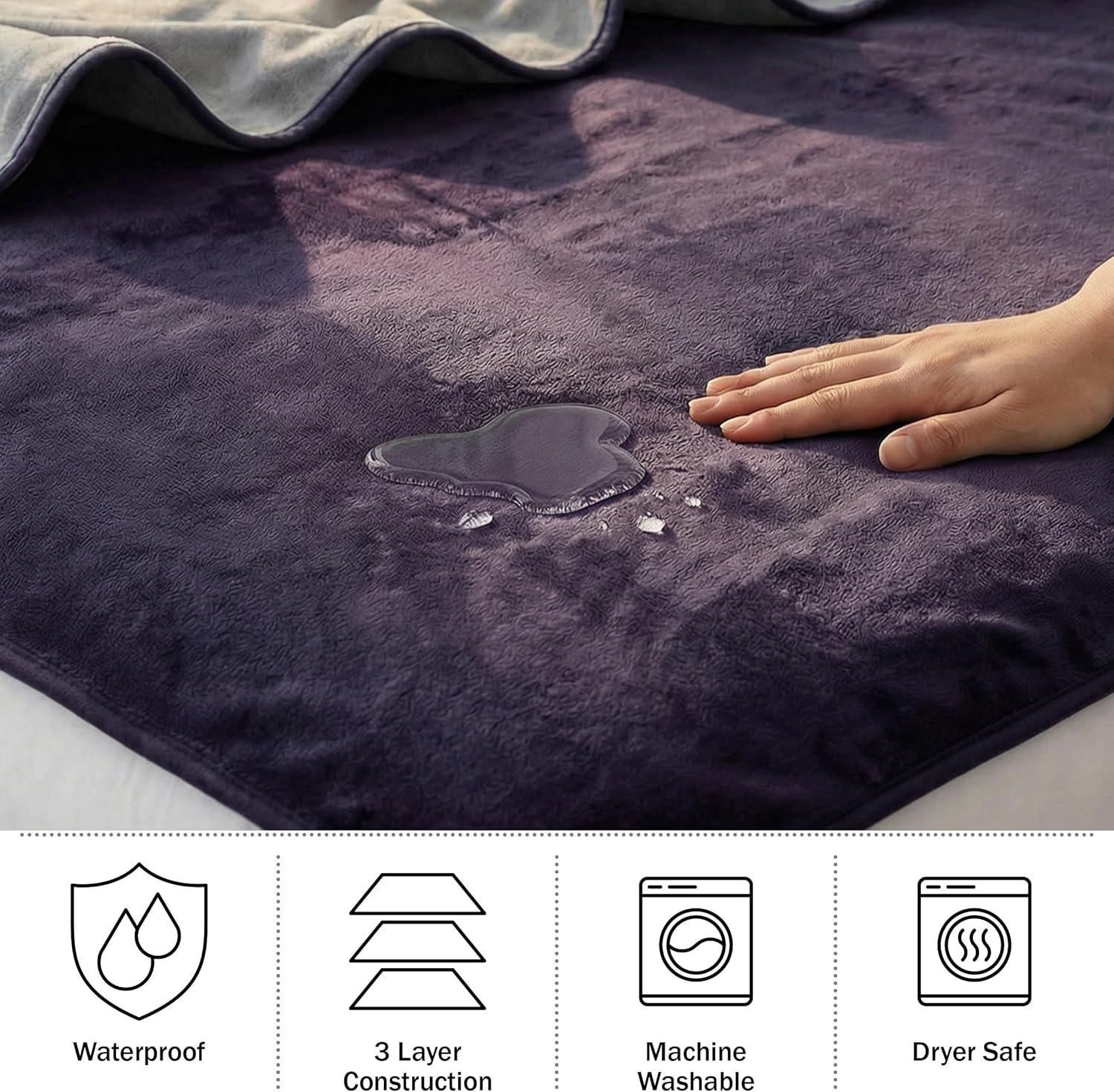 imageWaterproof Blanket for Bed Couch or Car 60 x 80 Reversible Queen Size Throw Blanket for Reliable Leakproof Furniture Protection Washable Pet Throws by Lavish Home Snow Leopard PrintPurple