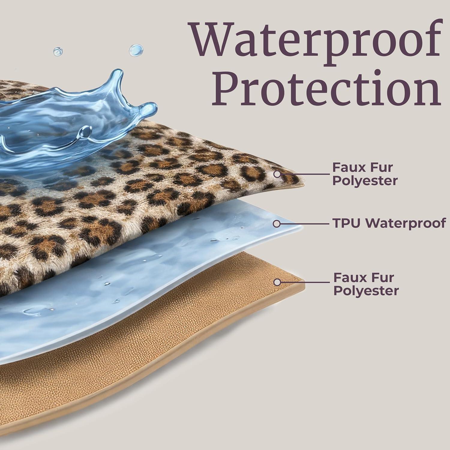 imageWaterproof Blanket for Bed Couch or Car 60 x 80 Reversible Queen Size Throw Blanket for Reliable Leakproof Furniture Protection Washable Pet Throws by Lavish Home Snow Leopard PrintBrownBlack