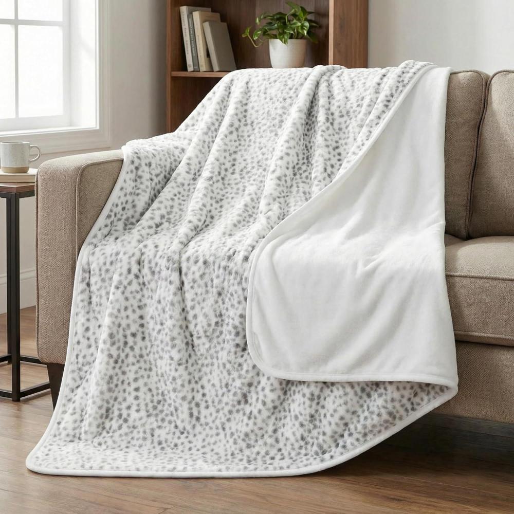imageWaterproof Blanket for Bed Couch or Car 60 x 80 Reversible Queen Size Throw Blanket for Reliable Leakproof Furniture Protection Washable Pet Throws by Lavish Home Snow Leopard PrintWhiteGrey