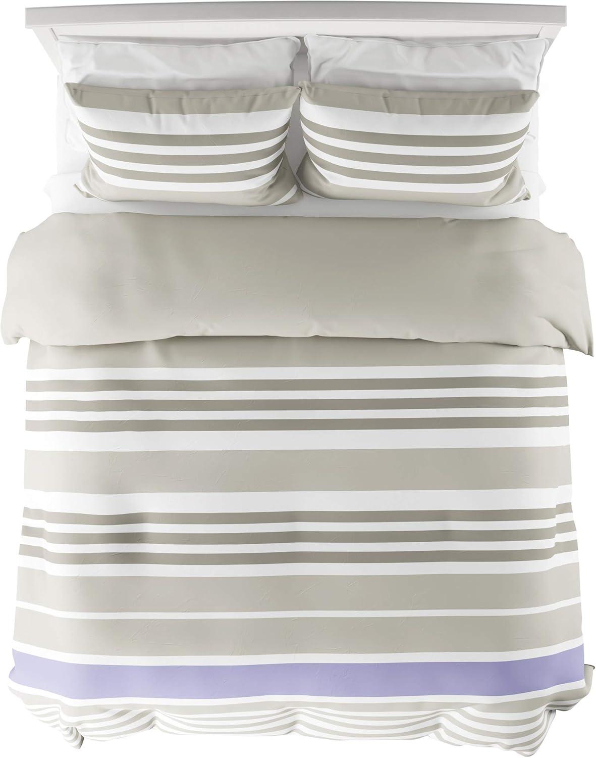 image3Piece Comforter and Sham Set Seaside Lavender Reversible Hypoallergenic Soft Microfiber Striped Down Alternative Bedding by Bedford Home KingFQ