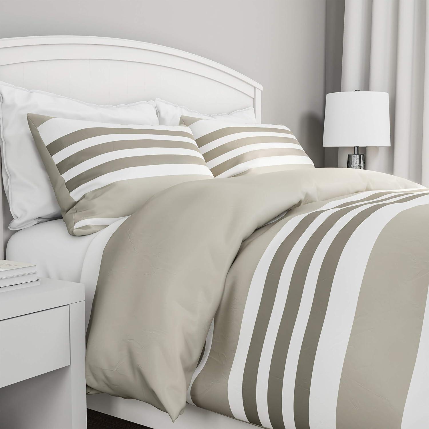 image3Piece Comforter and Sham Set Seaside Lavender Reversible Hypoallergenic Soft Microfiber Striped Down Alternative Bedding by Bedford Home KingFQ