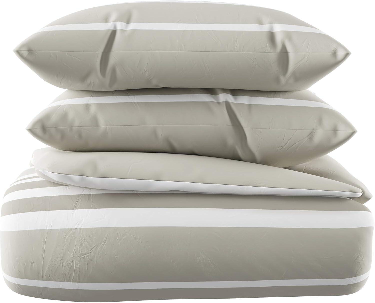 image3Piece Comforter and Sham Set Seaside Lavender Reversible Hypoallergenic Soft Microfiber Striped Down Alternative Bedding by Bedford Home KingFQ