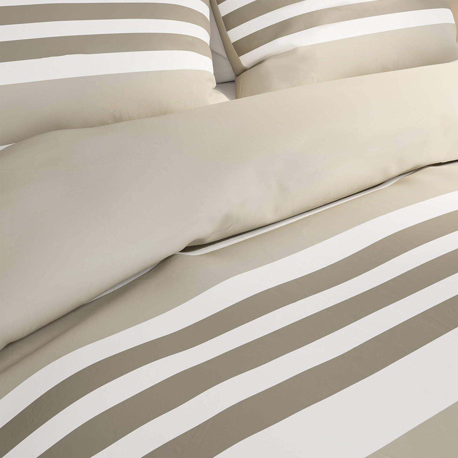 image3Piece Comforter and Sham Set Seaside Lavender Reversible Hypoallergenic Soft Microfiber Striped Down Alternative Bedding by Bedford Home KingK