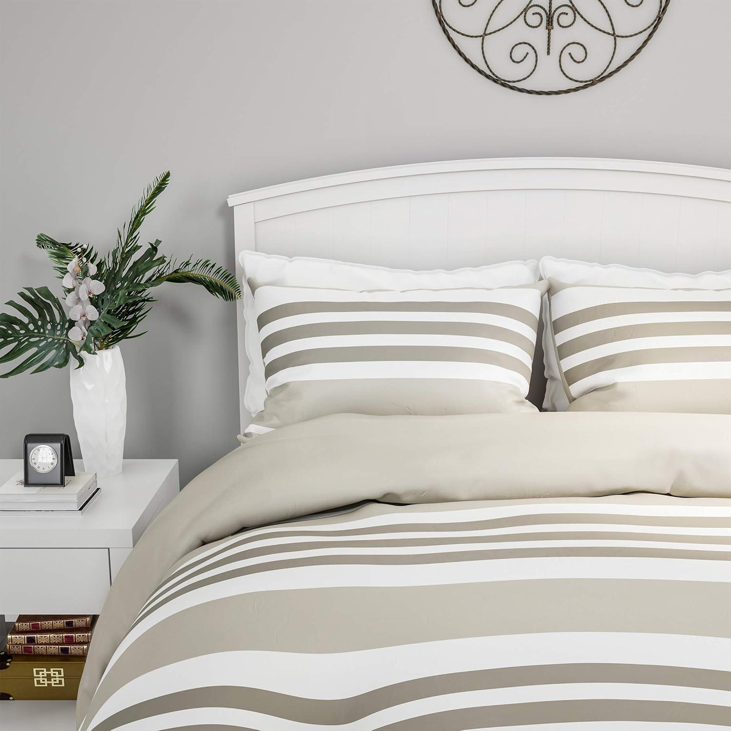 image3Piece Comforter and Sham Set Seaside Lavender Reversible Hypoallergenic Soft Microfiber Striped Down Alternative Bedding by Bedford Home KingK