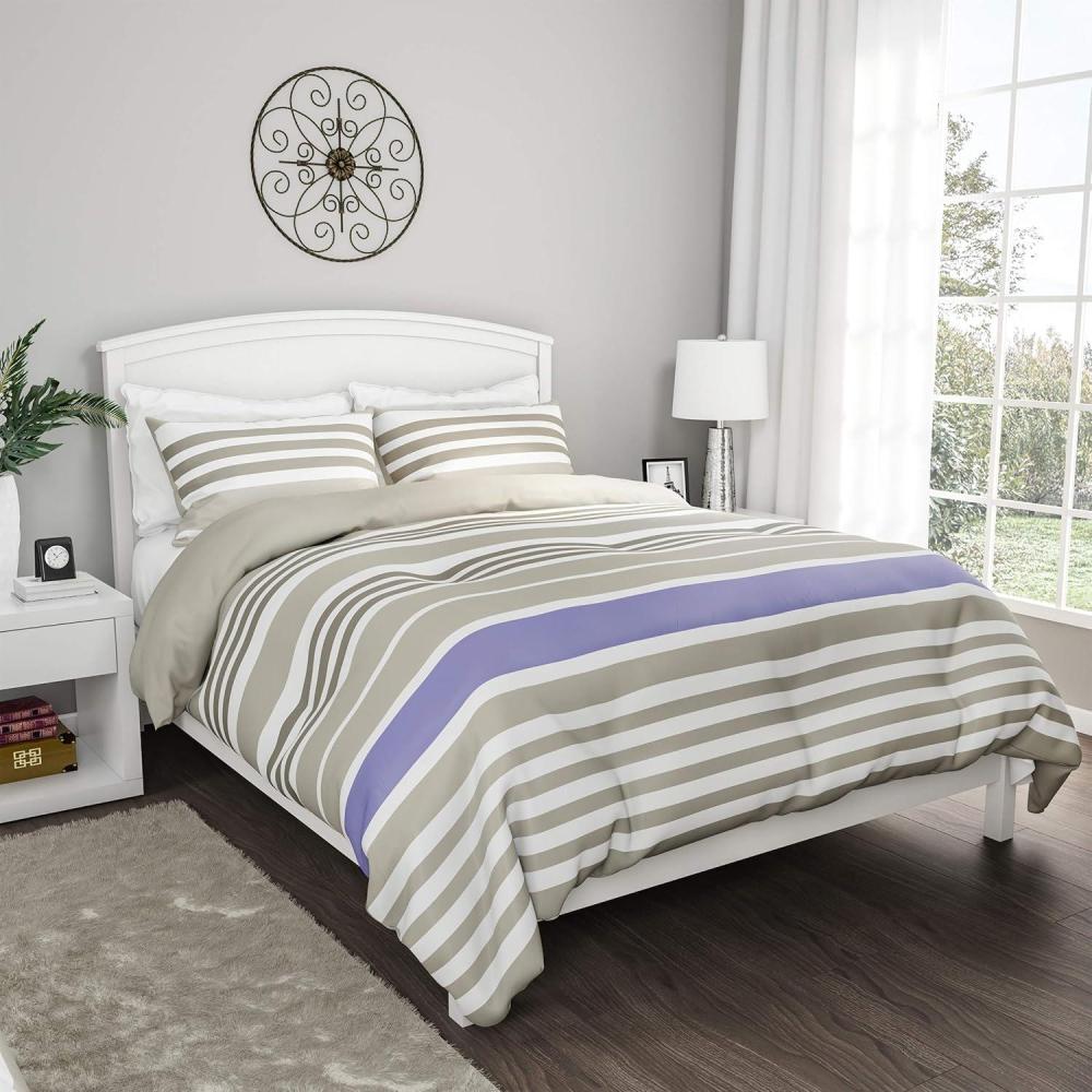 image3Piece Comforter and Sham Set Seaside Lavender Reversible Hypoallergenic Soft Microfiber Striped Down Alternative Bedding by Bedford Home KingK