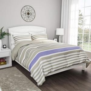 3-Piece Comforter and Sham Set – “Seaside Lavender” Reversible, Hypoallergenic, Soft, Microfiber Striped Down Alternative Bedding by Bedford Home (King)(K)