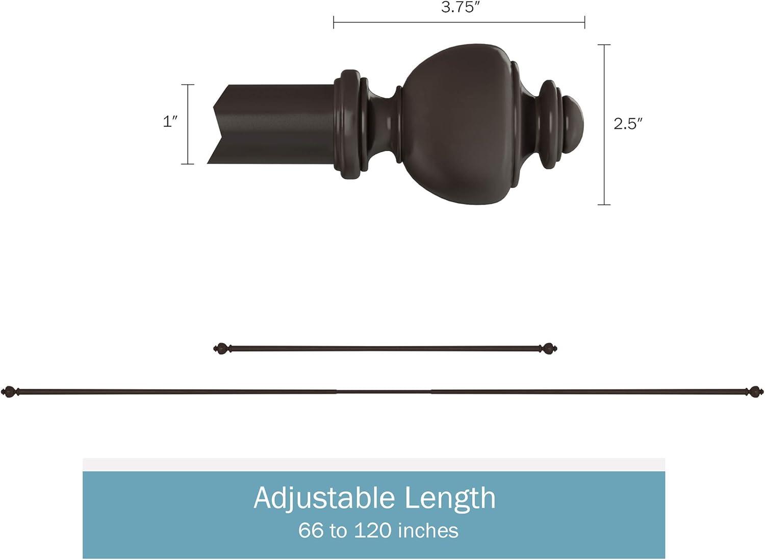 image1Inch Curtain Rod Decorative Modern Turned Finials and Hardware for Home Decor Adjustable to Fit 66 to 120Inch Windows by Lavish Home Bronze