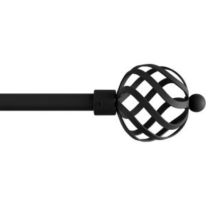 Lavish Home 3/4-Inch Curtain Rod- Decorative Twisted Sphere Finials & Hardware-for Home Decor in Bedroom, Living Room & Kitchen- 48-84-Inch (Black)