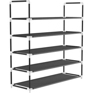 Lavish Home Shoe Storage Rack – 10-Tier Shoe Organizer for Closet, Bathroom, Entryway – Footwear Shelf Holds 50 Pairs Sneakers, Heels, Boots (Black)(5-Tier)