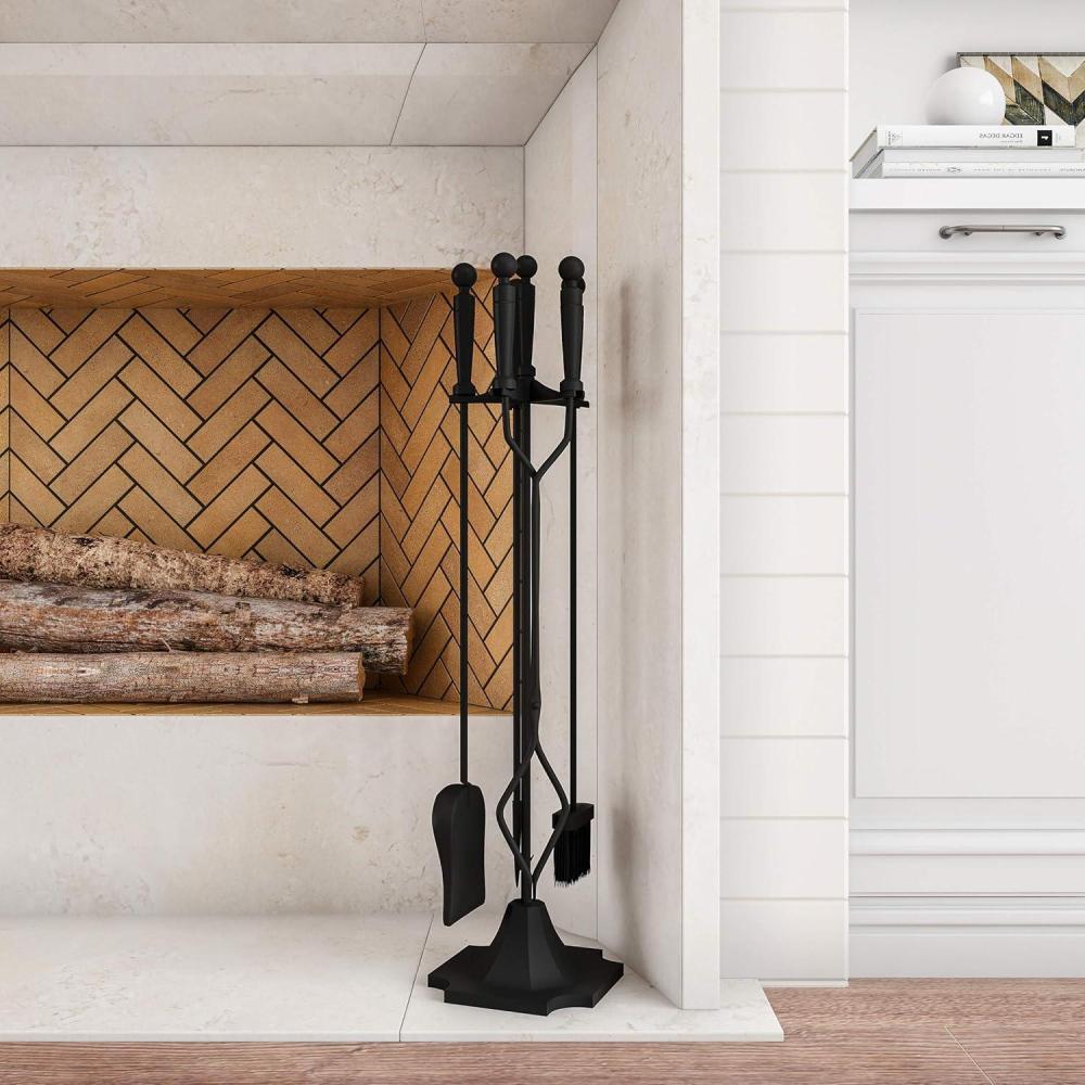 imageLavish Home 5Piece Fireplace Tools Set Essential HeavyDuty Accessories for Fireplaces Includes Tongs Shovel Broom Poker and Stand