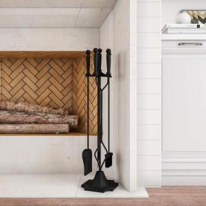 Lavish Home 5-Piece Fireplace Tools Set – Essential Heavy-Duty Accessories for Fireplaces – Includes Tongs, Shovel, Broom, Poker, and Stand
