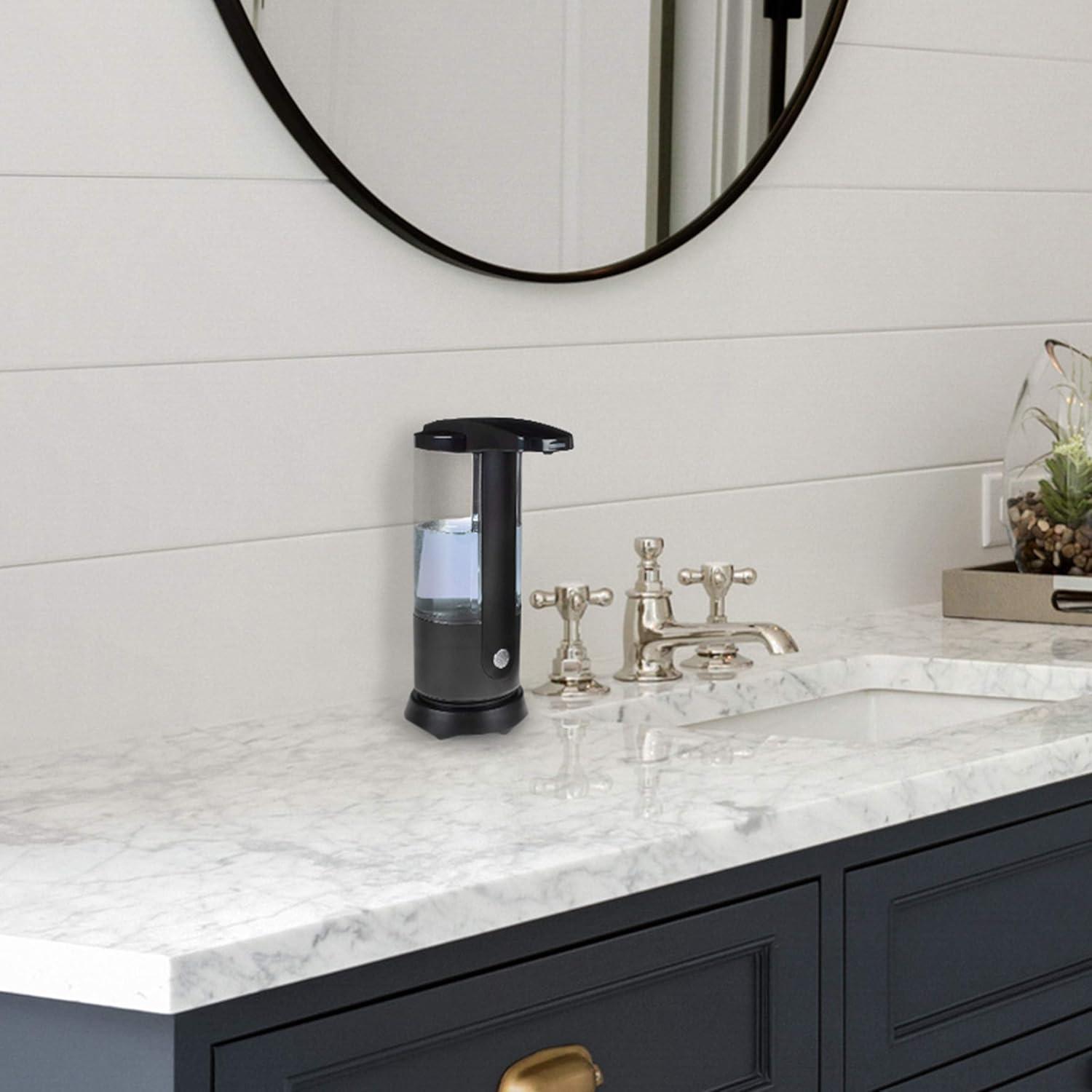 imageTrademark Home Automatic Soap Dispenser Battery Operated Touchless HandsFree Dispensing Bathroom or Kitchen Accessory with Motion Sensor by Lavish Home BlackClear L45 x W3 x H75