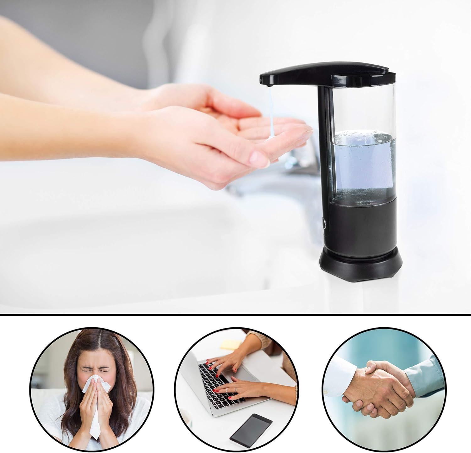 imageTrademark Home Automatic Soap Dispenser Battery Operated Touchless HandsFree Dispensing Bathroom or Kitchen Accessory with Motion Sensor by Lavish Home BlackClear L45 x W3 x H75