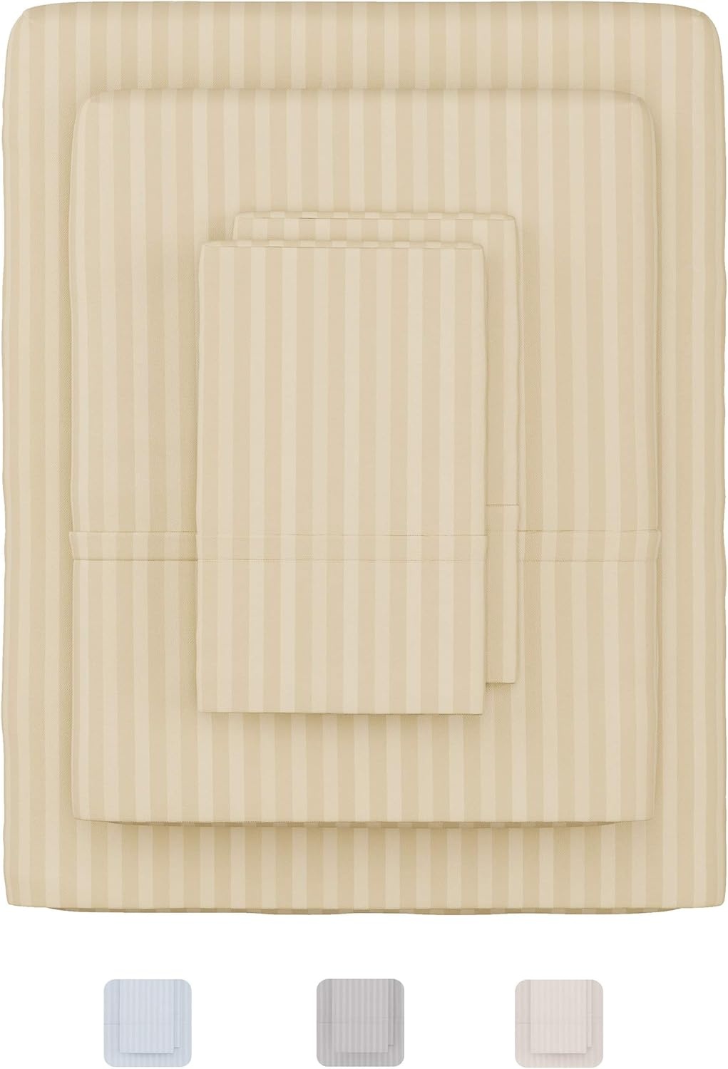 imageLavish Home Embossed Stripe Brushed Microfiber Sheet Set 4 Piece Hypoallergenic Bed Linens with Deep Pocket Fitted Sheet amp 2 Pillowcases Queen Ivory 66SS005Ivory