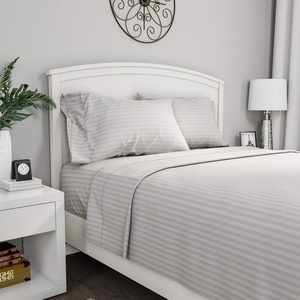 Lavish Home Embossed Stripe Brushed Microfiber Sheet Set- 4 Piece- Hypoallergenic Bed Linens with Deep Pocket Fitted Sheet & 2 Pillowcases (Queen, Ivory) (66-SS005)(Gray)