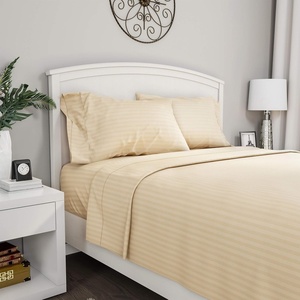 Lavish Home Embossed Stripe Brushed Microfiber Sheet Set- 4 Piece- Hypoallergenic Bed Linens with Deep Pocket Fitted Sheet & 2 Pillowcases (Queen, Ivory) (66-SS005)(Ivory)
