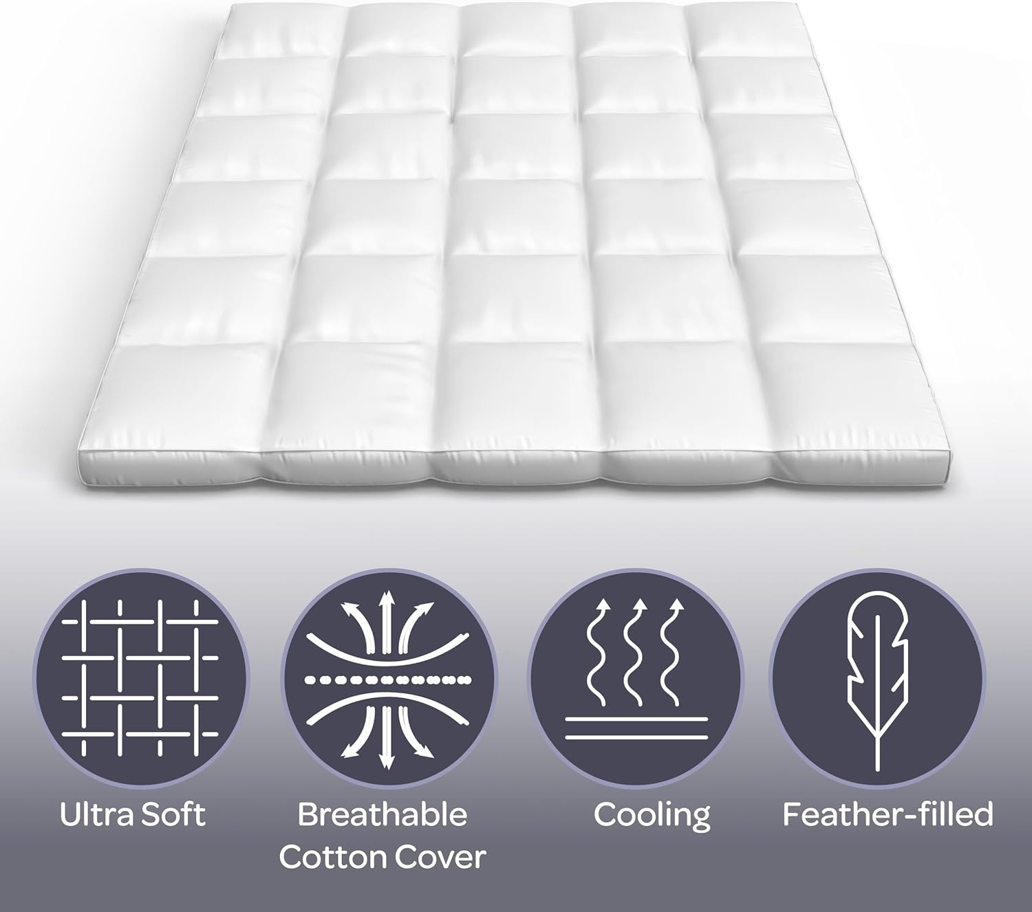 image:imageLavish Home Down Mattress Topper Full 2Inch 100 Duck Feather Gusset Bed with 233Thread Count Cotton Mattress Topper Cover Plush Pillow Top for Cushion and Support White