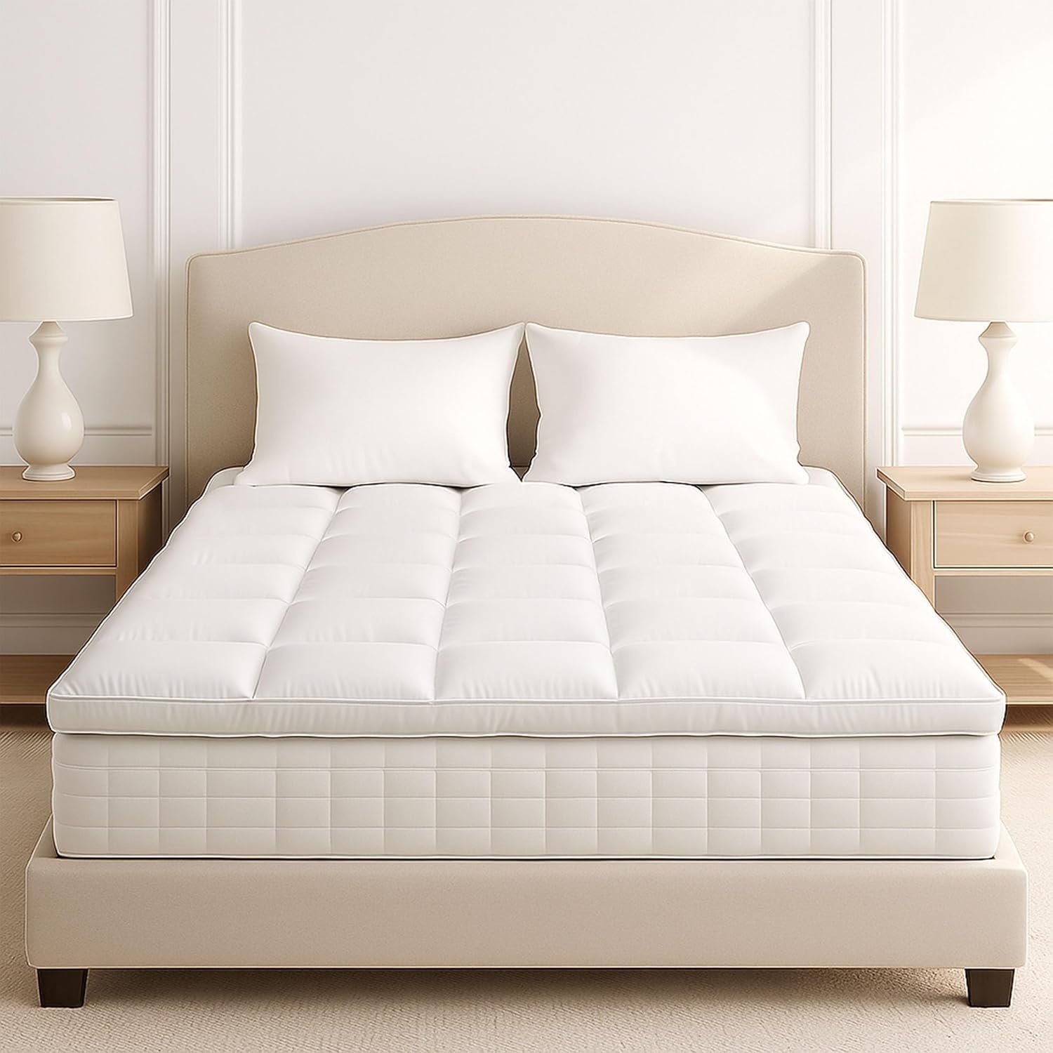 image:imageLavish Home Down Mattress Topper Full 2Inch 100 Duck Feather Gusset Bed with 233Thread Count Cotton Mattress Topper Cover Plush Pillow Top for Cushion and Support White