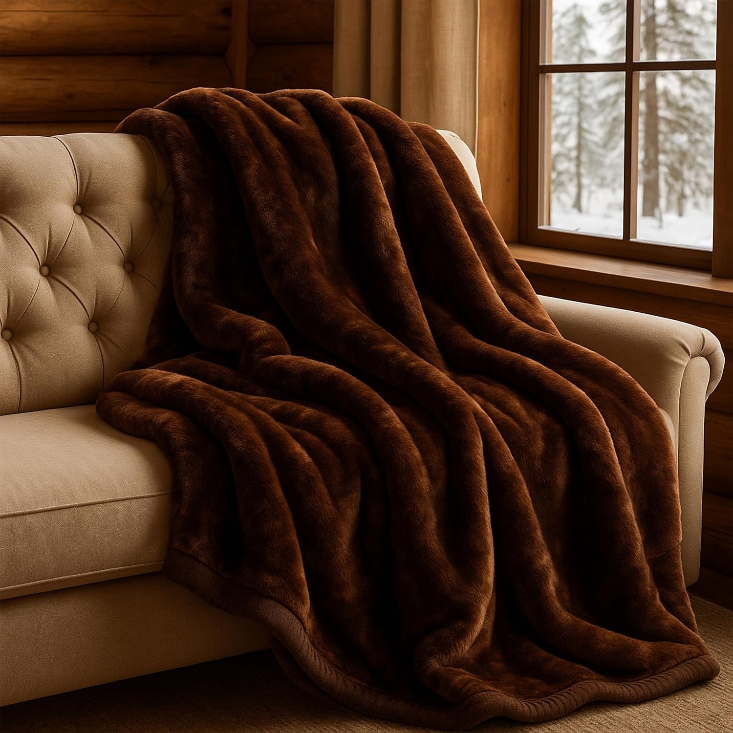 image:imageLavish Home Faux Fur Throw Blanket Oversized 91x81 Soft MinkStyle MachineWashable Bedding 78lb Heavy Throw Blanket for Bed or Sofa CoffeeCoffee
