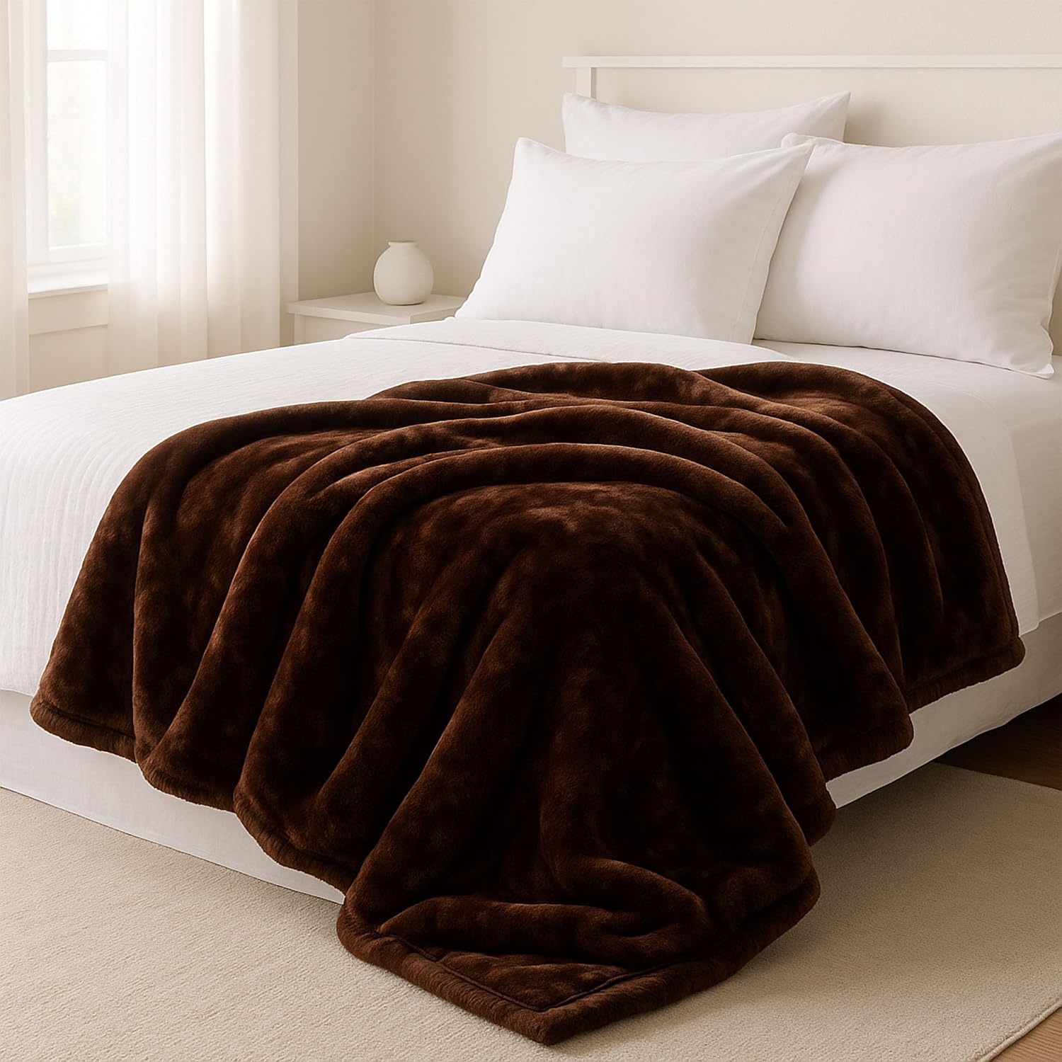 image:imageLavish Home Faux Fur Throw Blanket Oversized 91x81 Soft MinkStyle MachineWashable Bedding 78lb Heavy Throw Blanket for Bed or Sofa CoffeeCoffee
